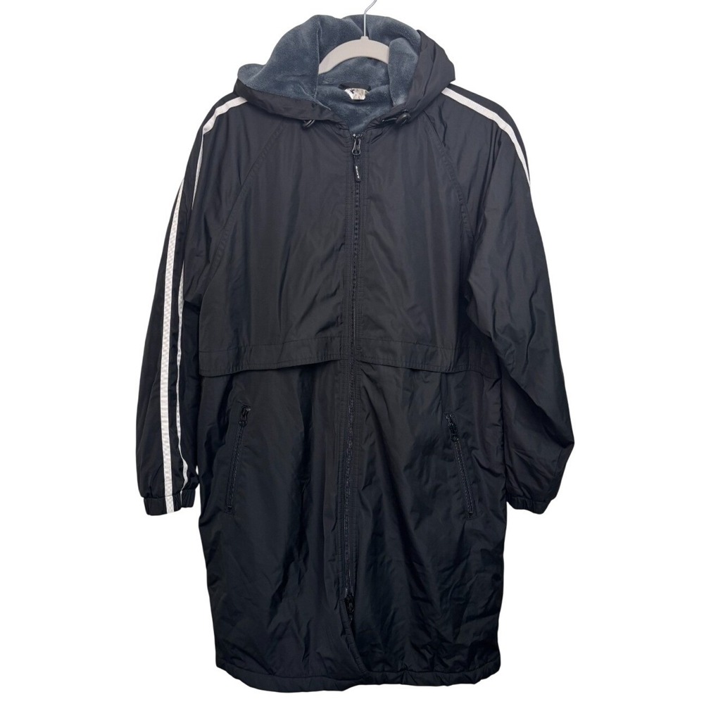 Sporti Fleece-Lined Swim Parka Youth Large Black White Stripe Deck Tech Pocket